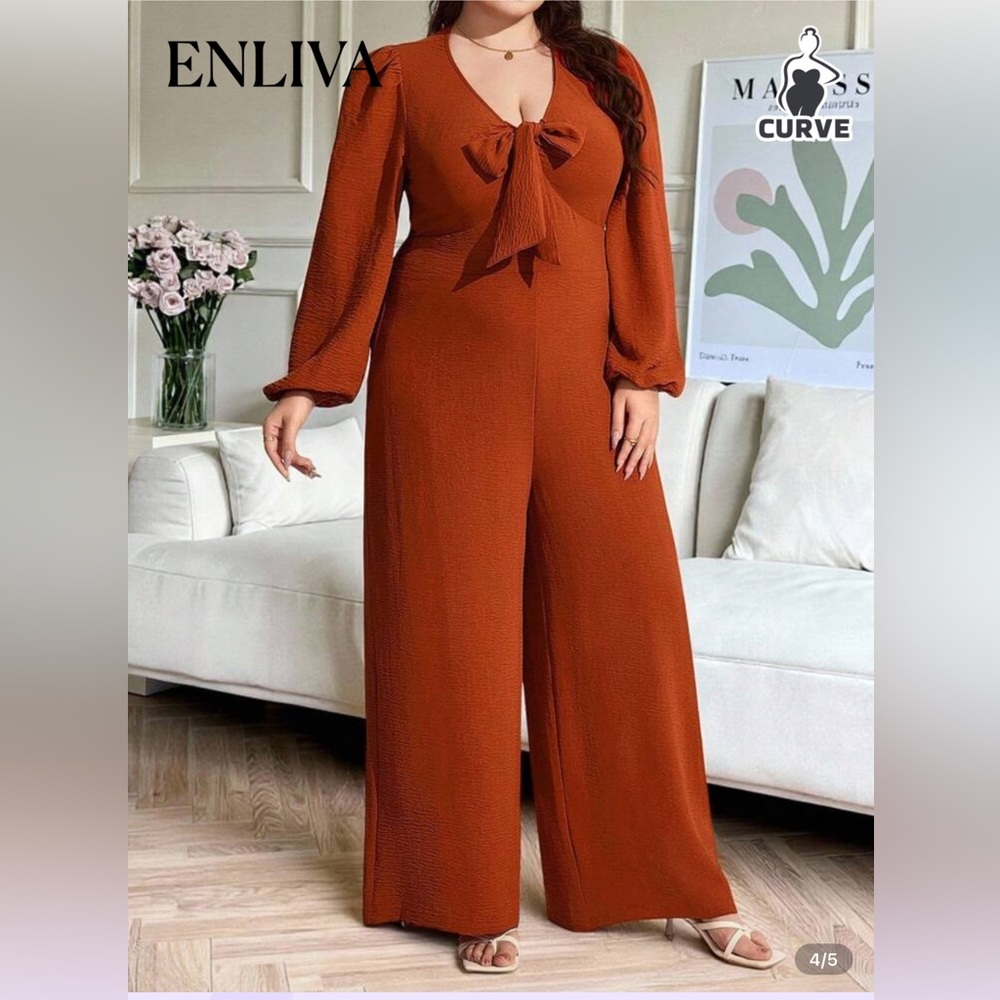 Plus Front Tie Knot Jumpsuit - Picture 2 of 4